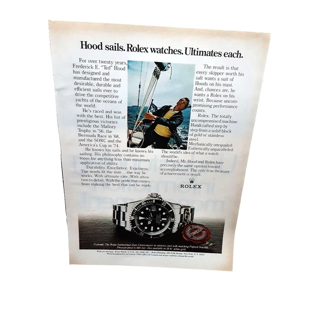 1981 Rolex Frederick E Ted Hood Watch Original Print Ad Vintage